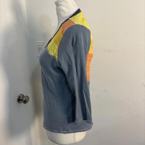 Free People In Rainbows Top Crochet Knit Jersey Top Blue Combo Small New NWOT - Picture 4 of 8